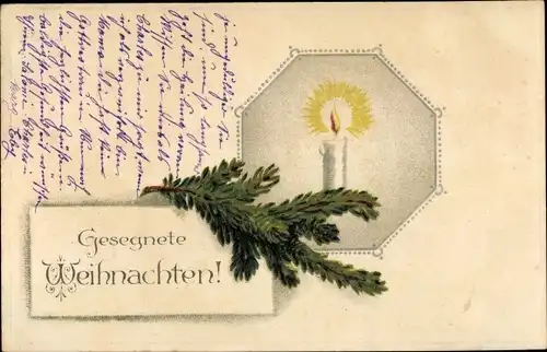 Präge Ak Frohe Weihnachten, Tannenzweig, Kerze