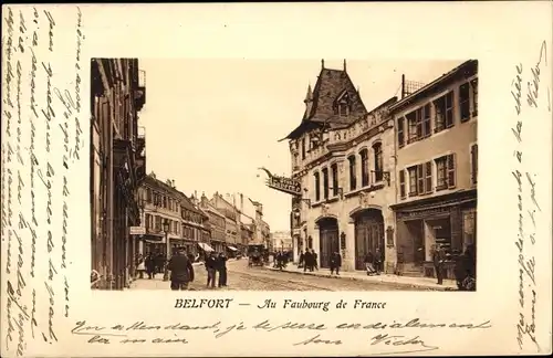 Präge Passepartout Ak Belfort Territoire de Belfort, Au Faubourg de France, Grande Taverne