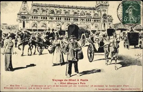 Künstler Ak Voyage de Mimi à Paris, No 2, Mimi débarque à Paris, G. Gervais