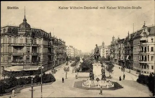 Ak Szczecin Stettin Pommern, Kaiser Wilhelm Denkmal, Kaiser Wilhelm Straße