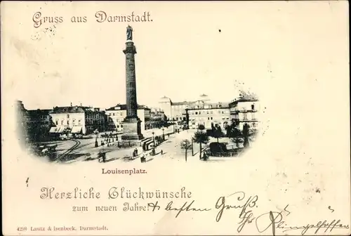 Ak Darmstadt in Hessen, Louisenplatz, Denkmal, Panorama