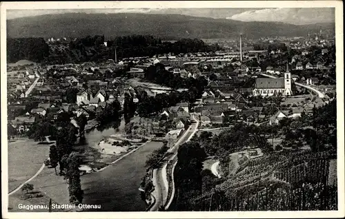 Ak Gaggenau Ottenau im Murgtal, Panoramaansicht von Ortschaft, Kirche, Weinberg, Schwarzwald