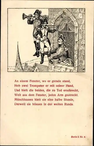 17 alte Künstler Gedicht Ak Baron von Münchhausen, diverse Motive