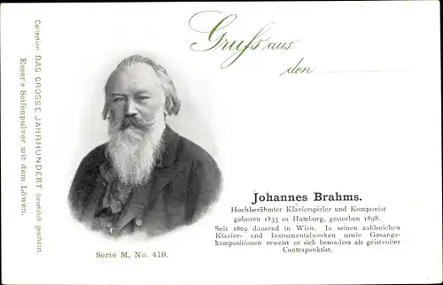 Ak Johannes Brahms, Komponist, Klavierspieler, Portrait, Esser's Seifenpulver