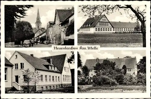 Ak Neuenkirchen Melle in Niedersachsen, Schloss Königsbrück, Volksschule, Kirche, Landjugendheim