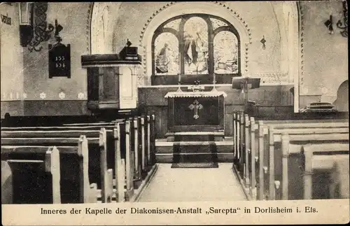 Ak Dorlisheim Elsass Bas Rhein, Diakonissen Anstalt Sarepta, Kapelle, Innenansicht