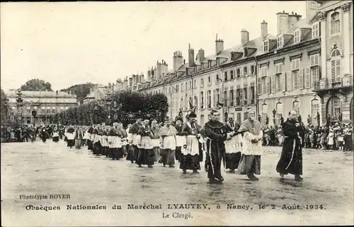 Ak Nancy Meurthe et Moselle Lothringen, Obseques Nationales du Marechal Lyautey 1934, Le Clerge