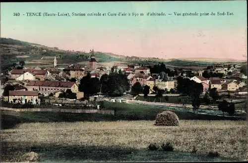 Ak Tence Haute Loire, Gesamtansicht von Ortschaft und Umgebung, Kirche