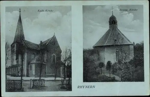 Ak Rhynern Hamm in Westfalen, Kath. Kirche, Ev. Kirche