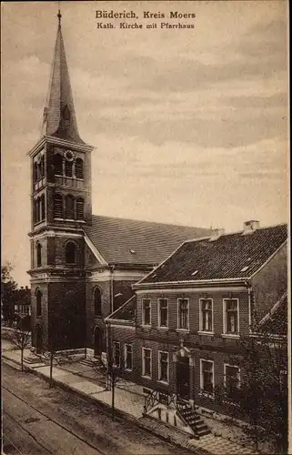 Ak Büderich Wesel am Niederrhein, Kath. Kirche mit Pfarrhaus