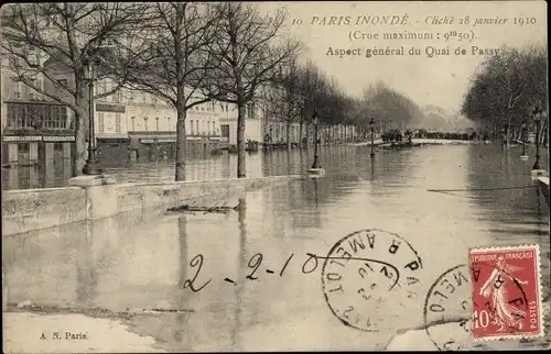 Ak Paris Frankreich, Paris Inondé, Clichè 28 Janvier 1910, Aspect général du Quai de Passy