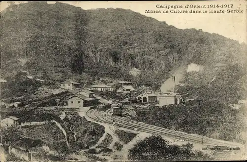 Ak Campagne d'Orient 1914-1917, Mines de Cuivre dans la Haute Serbie, Kupferminen