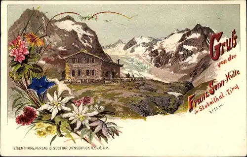 Litho Stubaital Tirol, Franz Senn Hütte, Edelweiß