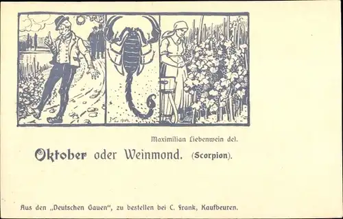 Künstler Ak Oktober oder Weinmond, Sternzeichen Skorpion, Scorpio, 24. Oktober bis 22. November