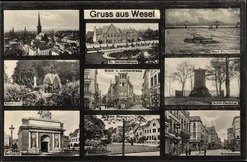 Ak Wesel am Niederrhein, Ev. Gemeindehaus, Brückstraße, Lombergstraße, Kaiserplatz, Berliner Tor