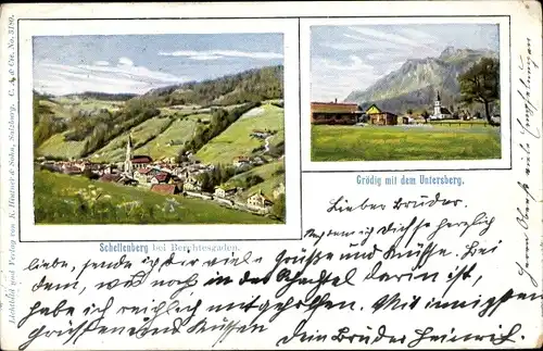 Ak Grödig in Salzburg, Untersberg, Schellenberg, Landschaftspanorama
