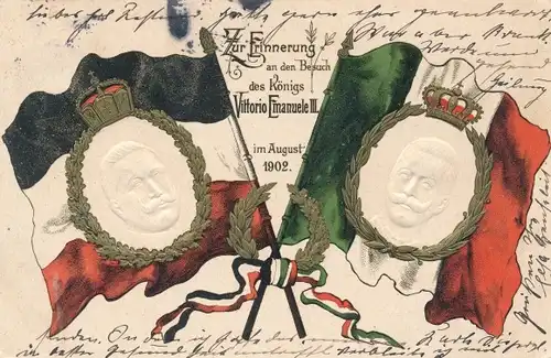Präge Ak Kaiser Wilhelm II., Vittorio Emanuele III., König von Italien, Besuch 1902