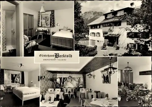 Ak Oberstdorf im Oberallgäu, Gästehaus Berktold, Innen- und Außenansichten, Bes. Leo Berktold