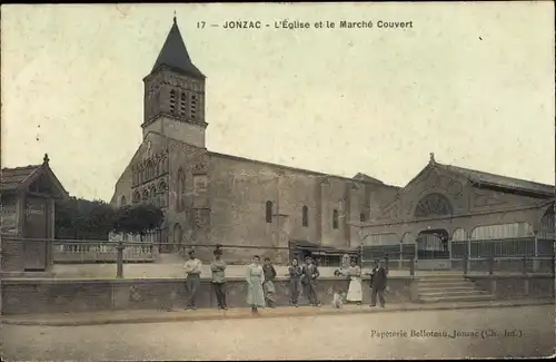 Ak Jonzac Charente Maritime, l'Église et le Marché Couvert, Bedürfnisanstalt