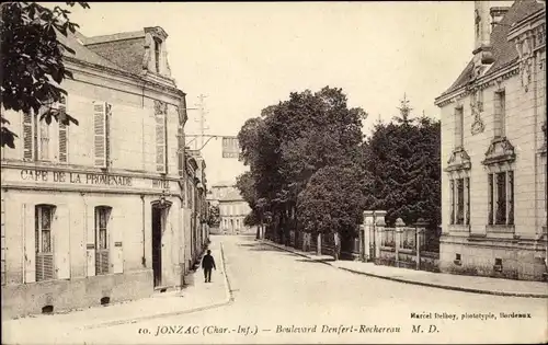 Ak Jonzac Charente Maritime, Boulevard Denfert Rochereau, Café de la Promenade
