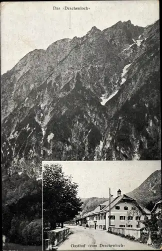 Ak Drachenloch Grödig in Salzburg, Gasthof zum Drachenloch, Bergwand