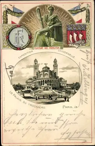 Präge Wappen Passepartout Litho Paris, Expo 1900, Palais du Trocadero