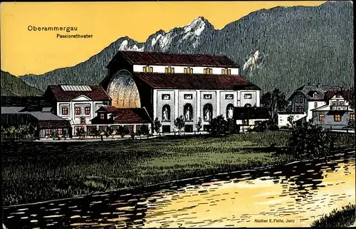 Künstler Ak Felle, Eugen, Oberammergau in Oberbayern, Passionstheater, Wasserseite