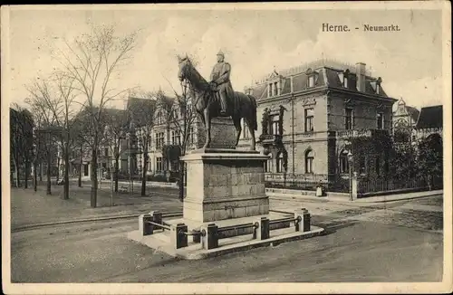 Ak Herne im Ruhrgebiet, Neumarkt, Reiterdenkmal