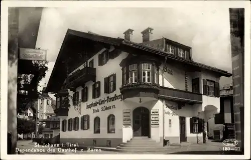 Ak St. Johann in Tirol, Gasthof zum Bären, Dependance, Hauptbank Tirol Vorarlberg