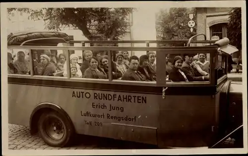 Foto Ak Rengsdorf in Rheinland Pfalz, Rundfahrt, Erich Jung, Bus mit offenem Verdeck