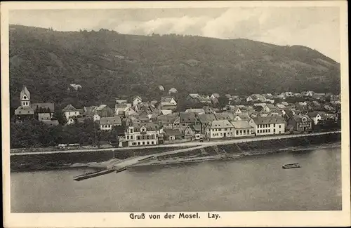 Ak Lay Koblenz in Rheinland Pfalz, Pfarrkirche St. Martinus, Fähre, Panoramaansicht 