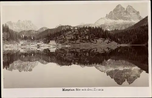 Foto Ak Misurina Veneto, Seepartie, Drei Zinnen, Wasserspiegelung