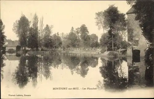 Ak Montfort sur Meu Ille et Vilaine, Les Planches, Wasserpartie, Gebäude am Ufer