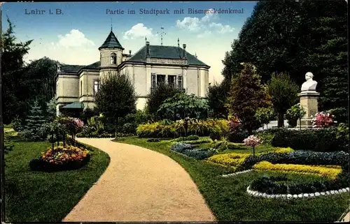 Ak Lahr im Schwarzwald, Stadtpark mit Bismarckdenkmal, Blumenanlagen