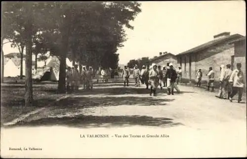 Ak La Valbonne Alpes Maritimes, Vue des Tentes et Grande Allee, Truppenlager