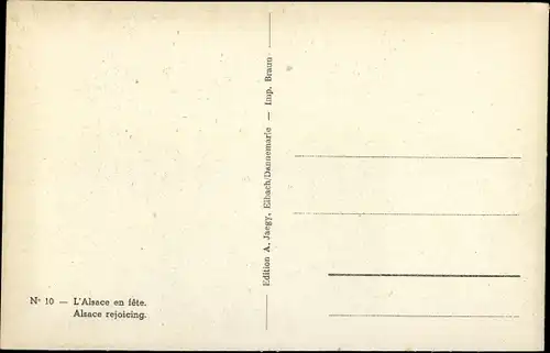 Künstler Ak L'Alsace en fete, Elsässerinnen feiern französischen Sieg, Fahnenschmuck