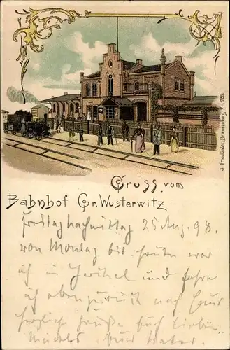 Litho Großwusterwitz Wusterwitz Brandenburg, Bahnhof, Gleisseite, Dampflok