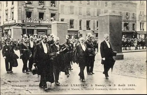 Ak Nancy Lothringen, Obsèques Nationales du Maréchal Lyautey, le 2 Août 1934, Messieurs Tardieu