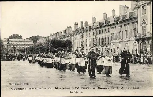 Ak Nancy Lothringen, Obsèques Nationales du Maréchal Lyautey, le 2 Août 1934, Le Clergé