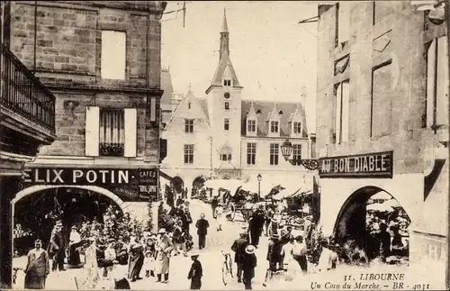 Ak Libourne Gironde Frankreich, Un Coin du Marché, Au Bon Diable, Café Félix Potin