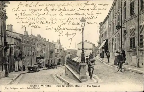 Ak Saint Mihiel Frankreich, Rue de Général Blaise, Rue Carnot