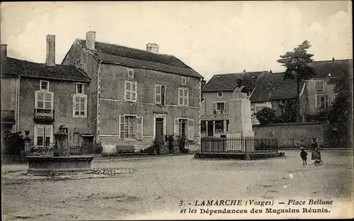 Ak Lamarche Vosges, Place Bellune et les Dépendances des Magasins Réunis