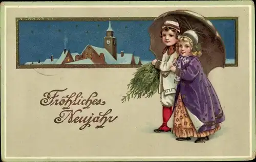 Präge Ak Glückwunsch Neujahr, Kinder, Kinder, Sterne