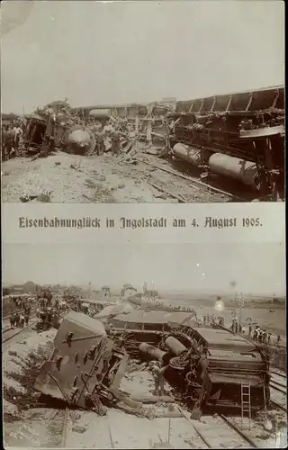 Foto Ak Ingolstadt an der Donau Oberbayern, Eisenbahnunglück am 04. August 1905