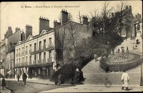 Ak Blois Loir et Cher, Denis Papin et Escalier Monumental, Imprimerie René Breton