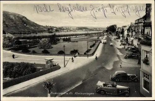 Ak Andernach am Rhein, Rheinanlagen, Uferstraße und Park, Speiseeis Wagen