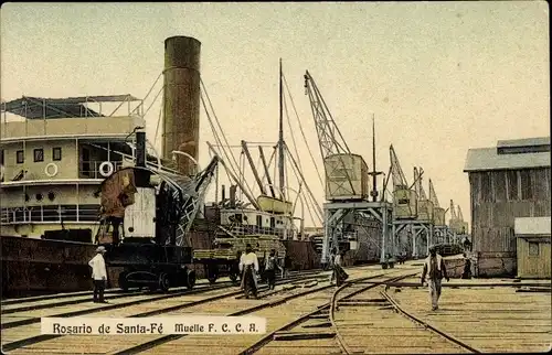 Ak Rosario de Santa Fe Argentinien, Muelle F.C.C.A, Hafenszene