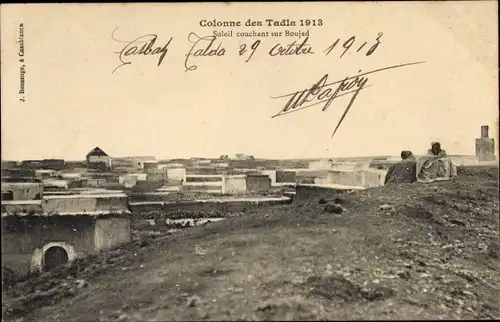 Ak Bejaâd in Marokko, Colonne des Tadla 1913, Soleil couchant sur Boujad, Panorama vom Ort