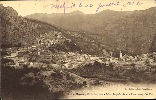 Ak Moulay Idris Marokko, Panoramaansicht von der Stadt 