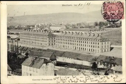 Ak Belfort Territoire de Belfort, Caserne Friedrich, Straßenpartie, Gebäude